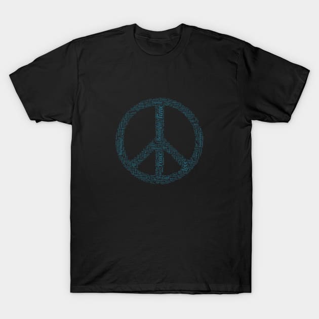 Peace Symbol Silhouette Shape Text Word Cloud T-Shirt by Cubebox